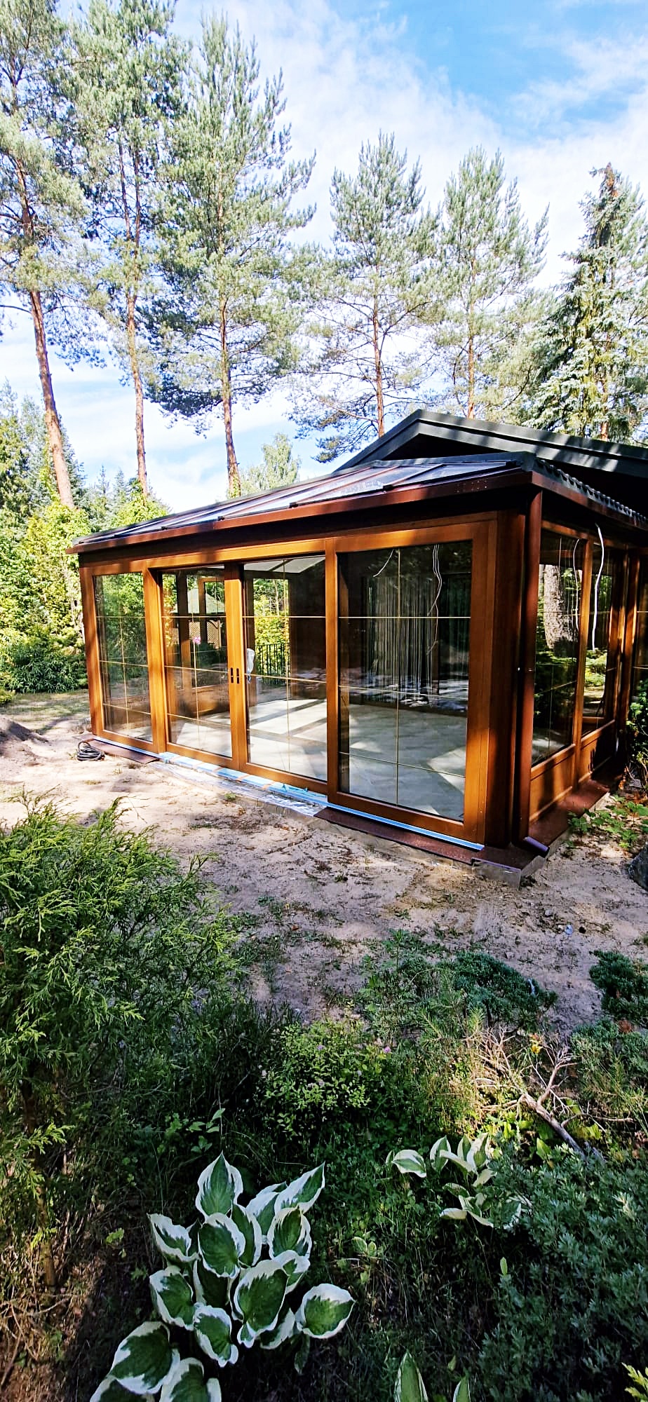 zdjęcie z realizacji ogrodu zimowego drewnianego w Woli Karczewskiej